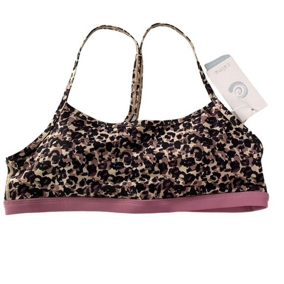 Johnny Was Calme Endurance Cross Back Sports Bra ll in Mauve Leopard Yoga Gym